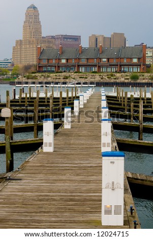 An empty marina on the waterfront of Buffalo, NY