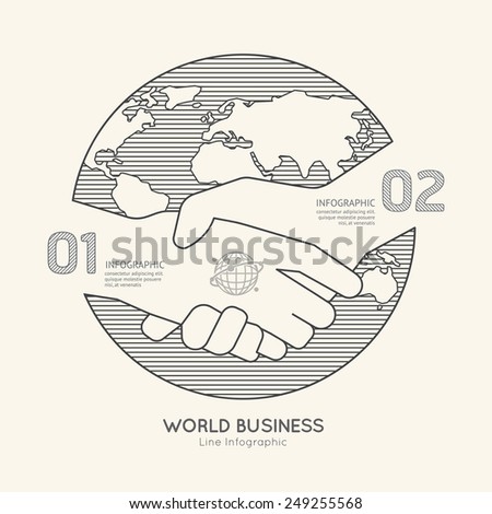 Flat linear Infographic World Business Handshake Outline Success concept.Vector Illustration.