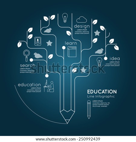 Flat linear Infographic Education Pencil Tree Outline concept.Vector Illustration Flat linear Infographic Education Pencil Tree Outline concept.Vector Illustration