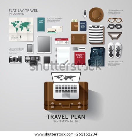 Infographic travel business flat lay idea. Vector illustration hipster concept.can be used for layout, advertising and web design.