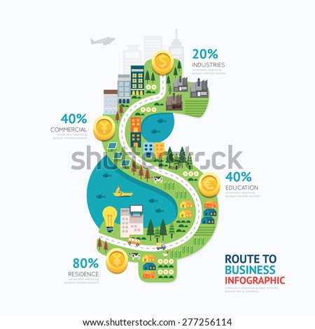 Infographic business money dollar shape template design.route to success concept vector illustration / graphic or web design layout
