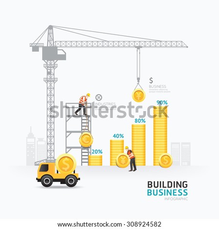 Infographic business money graph template design. building to success concept vector illustration / graphic or web design layout.