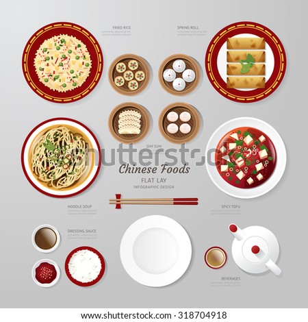 Infographic China foods business flat lay idea. Vector illustration hipster concept.can be used for layout, advertising and web design.