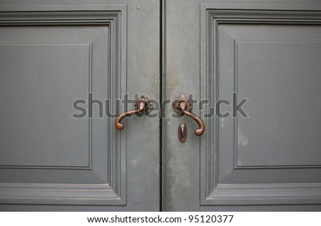 Door handles with an old double wood door