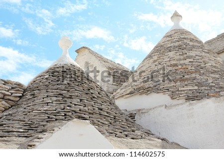 Typical conic roof of the trulli of Alberobello - UNESCO World Heritage site. Alberobello, Italy