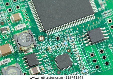 Close up of circuit board with electronic components