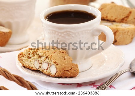 Good morning concept - Breakfast for two with Italian cantuccini biscuits and espresso coffee