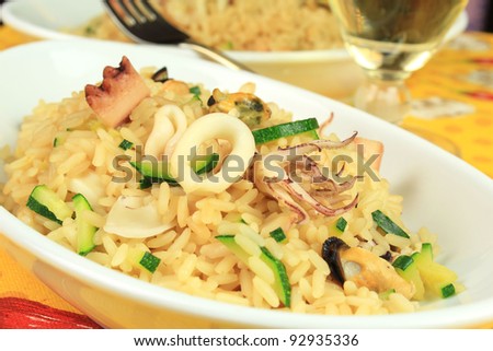 Risotto with seafood and zucchini