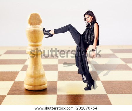 Victory black queen. fashion photo. Chess