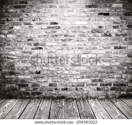 room interior vintage with brick wall and wood floor background