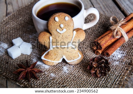 Christmas food. Gingerbread man cookies in Christmas setting.