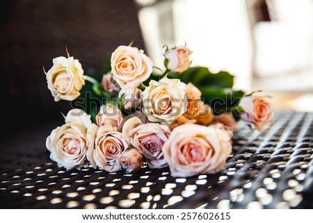 Beautiful bouquet of peach roses in vintage style. Valentine\'s Day