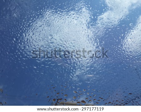 Rain drops after the rain with blue sky and white cloud