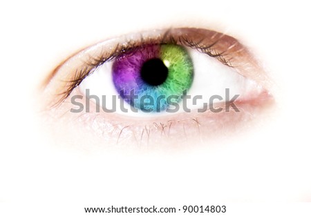 eye, iris is painted in rainbow colors
