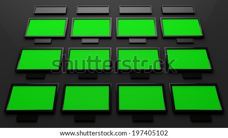 Broadcast Studio Interior with Green Screen - High Tech Videowall Presentation Concept