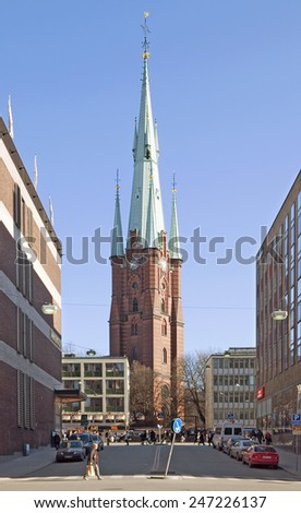 STOCKHOLM, SWEDEN - APRIL 14, 2010: Klara Church or The Church of Saint Clare (Klara kyrka). This church is one of the centers of charitable activities in Stockholm