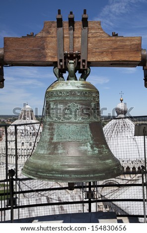Closeup of one of the bells in the famous bell tower. Pisa, Italy