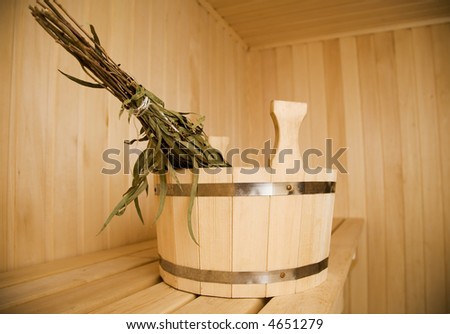 Wooden wash-tub in steam bath-room