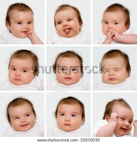 Portrait of newborn baby with different facial expressions