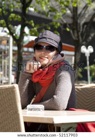 Caucasian young woman at coffee shop