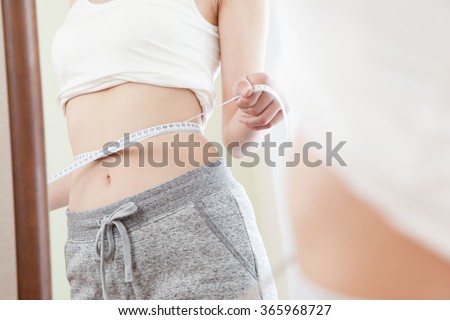 Woman waist major diet mirror