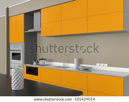 yellow panels of modern design system kitchen