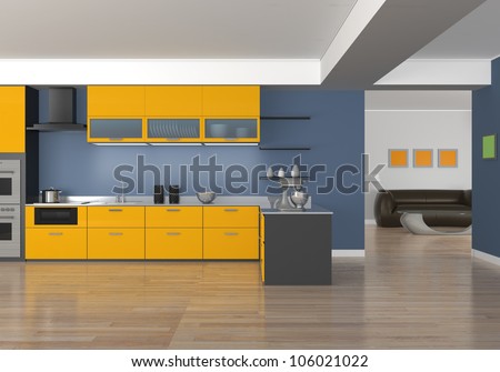 stylish kitchen design with yellow panel