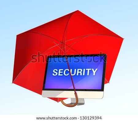 computer security concept with red umbrella.(clipping path included)