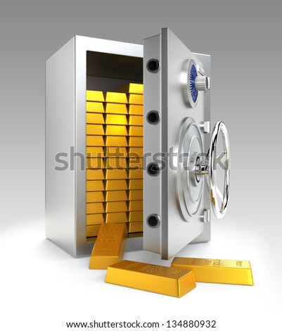 Opened bank vault with gold bars inside