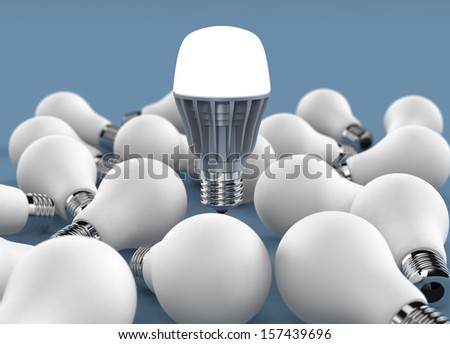 lighting LED bulb with several  incandescent light bulbs