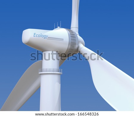 Rear view of wind turbine with clipping path. 3D rendering.