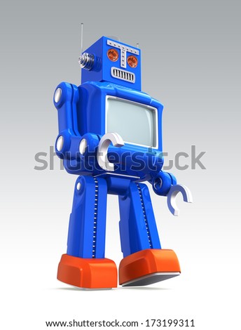 Blue Vintage Toy Robot With Clipping Path
