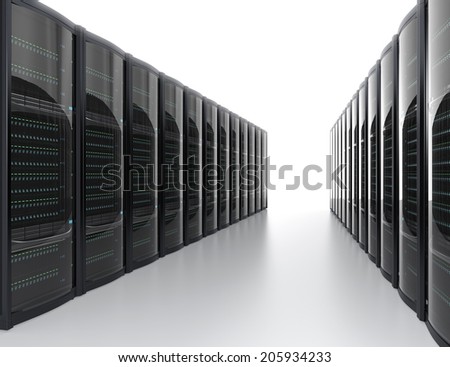 Rows of server system on white background