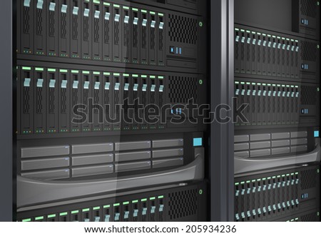 Detail of blade server system for cloud computing technology concept