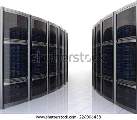 Row of servers in  data center with simple background