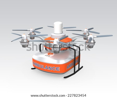 Drone carrying AED kit for emergency medical care concept