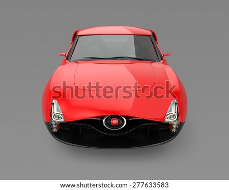 Red sports car isolated on gray background. Original design. 3D rendering image with clipping path.