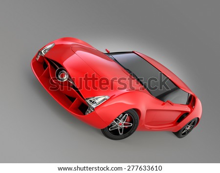 Red sports car isolated on gray background. Original design. 3D rendering image with clipping path.