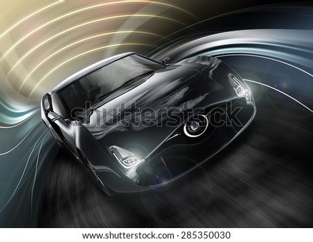 Front view of sports car with dynamic graphic motion blur. Original design with clipping path.