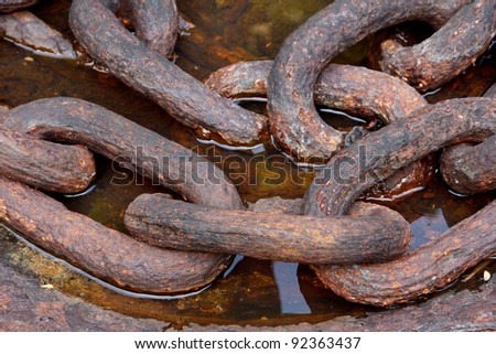 a pile of rusty old chain immersed in water