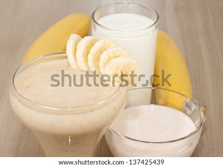Smoothie of banana, milk and yogurt.
