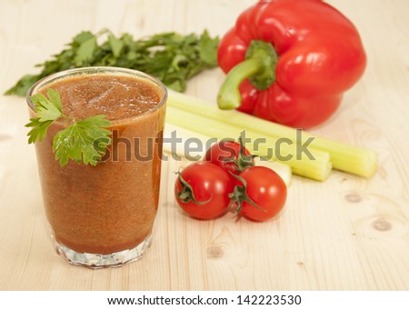 Vegetable Smoothies of tomato, pepper and celery and parsley.