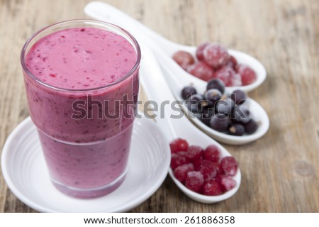 Smoothies From Frozen Black Currant, Red Currant And Gooseberry With Yogurt.