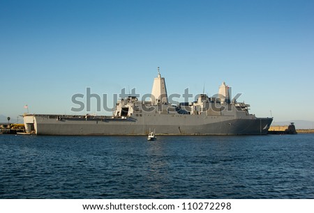 Naval Ship USS New Orleans docked at Seal Beach Naval Weapons Station in California