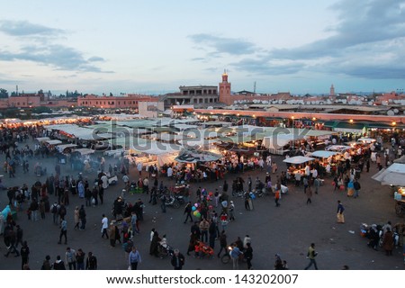 MOROCCO  - DEC 12: The famous night market in Marrakech in Morrocco on Dec,9,2012. This market attracted locals and torists by goods,foods, and the street shows