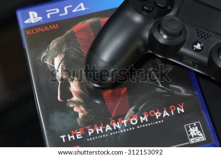 BANGKOK, THAILAND - SEPTEMBER 2, 2015: The New Metal Gear Solid 5 game on PS4 Console on September 2,2015. in Bangkok Thailand.