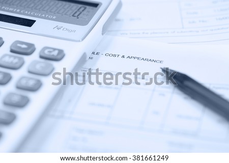 business cost and appearance documents with calculator