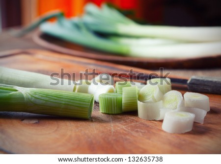 close up green spring onions,  shallow DOF
