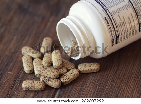 vitamin pills. Selective focus, shallow DOF