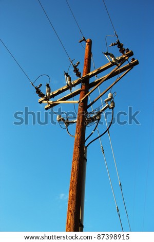 Wooden Utility Pole with Power Lines